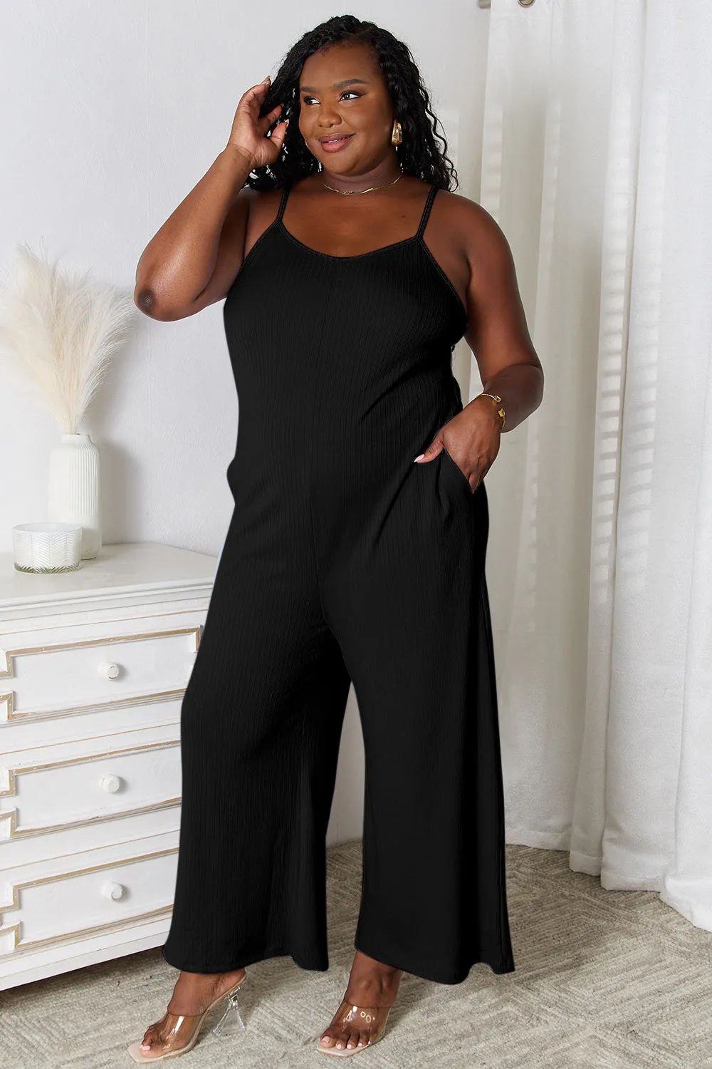 Basic Bae Plus Size Spaghetti Strap V-Neck Jumpsuit