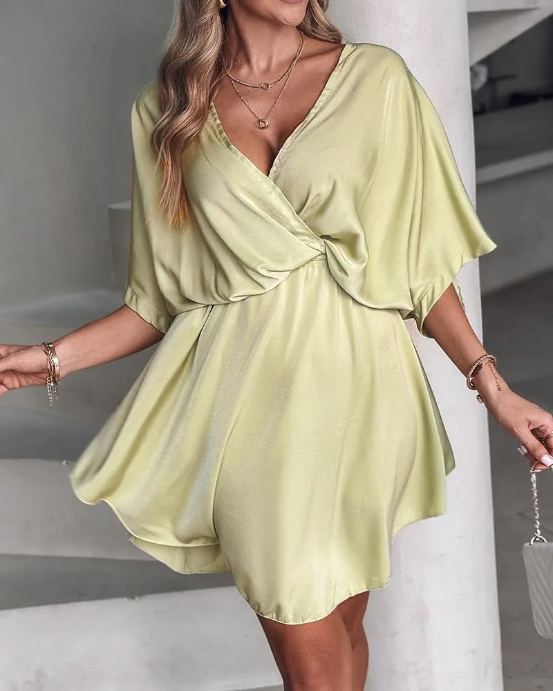 Batwing Sleeve Overlap Flowy Swing Dress