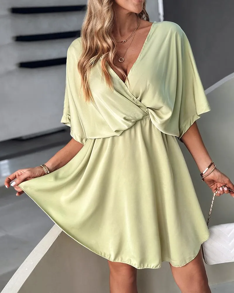 Batwing Sleeve Overlap Flowy Swing Dress