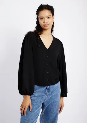 Bellow Sleeve Blouse with Shoulder Detail in Black