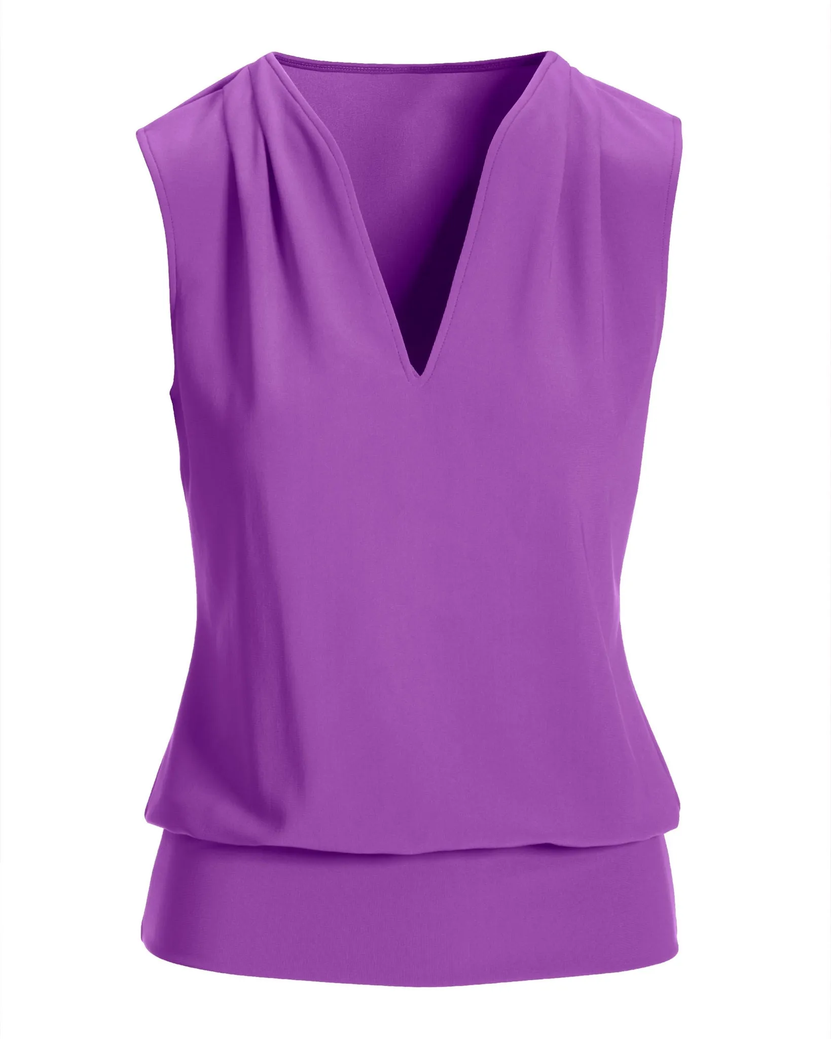 Beyond Travel Sleeveless Stand Collar Blouson Top Bright Violet