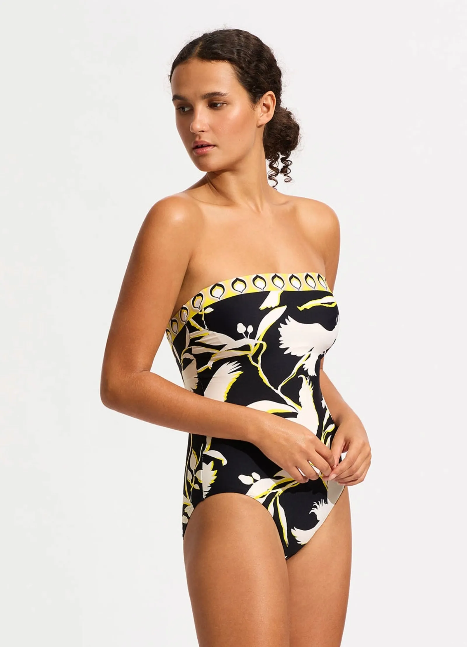 Birds Of Paradise DD Bandeau One Piece - Black