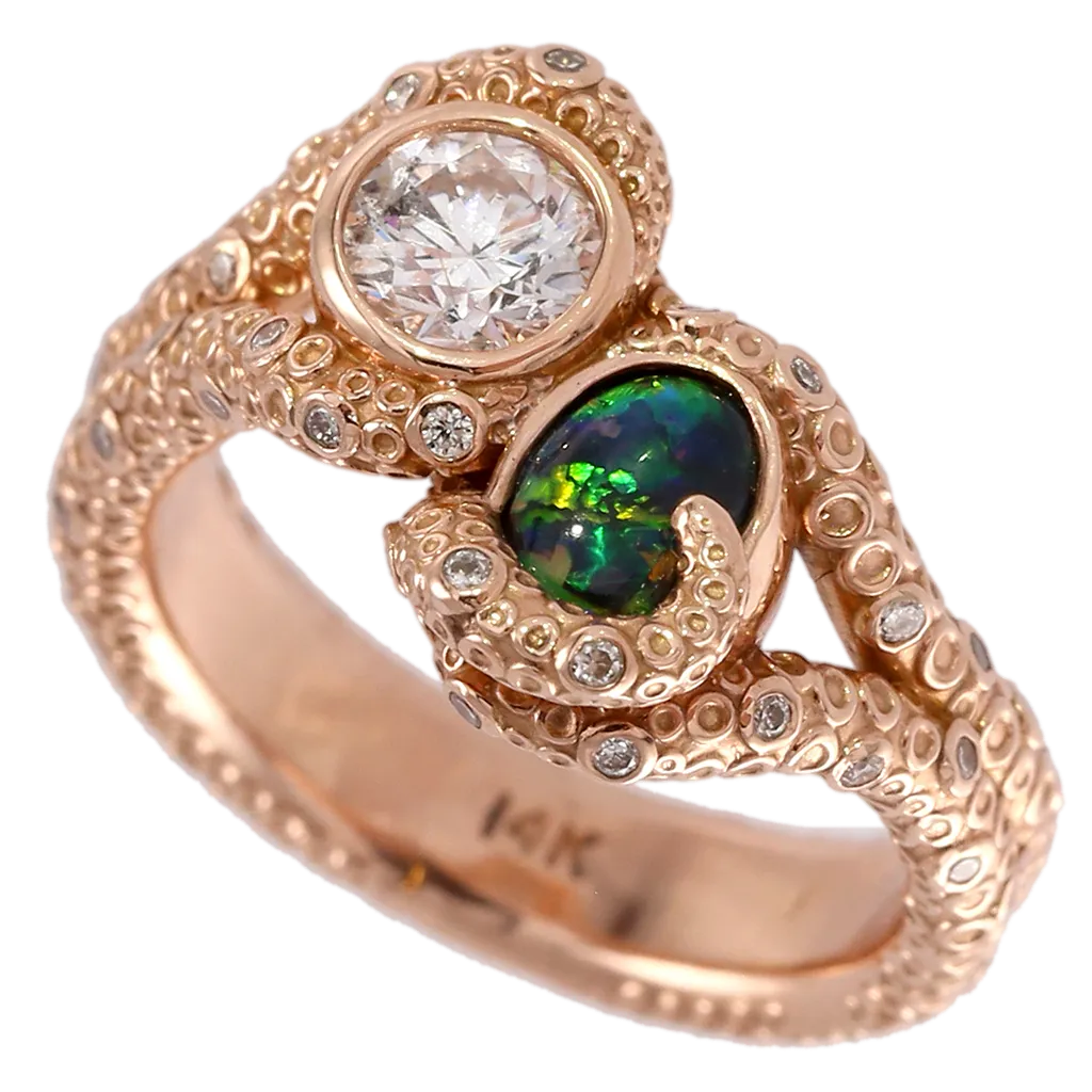 Black Lightning Ride Opal & Diamond Octopus “Kai” Ring