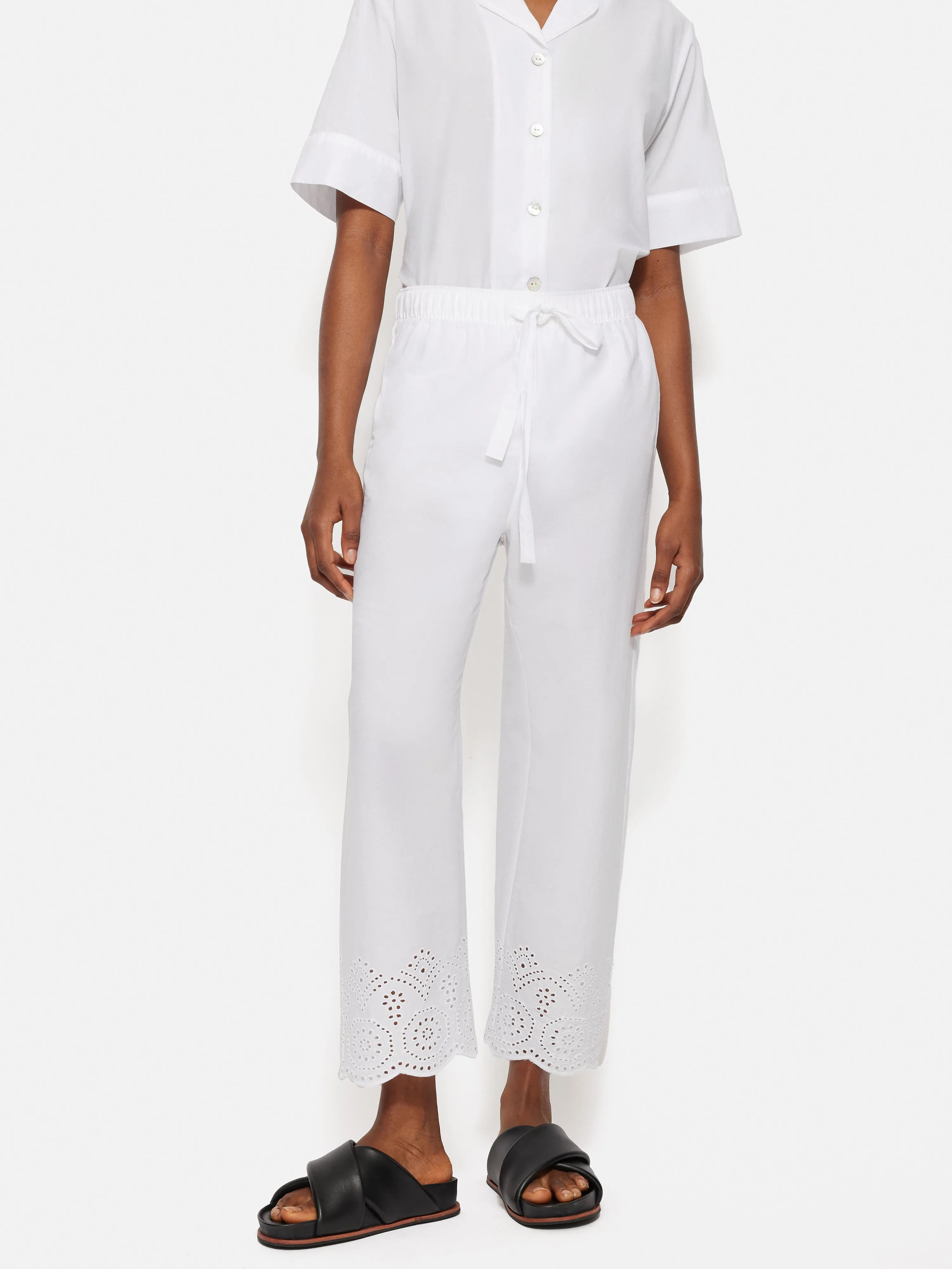 Broderie Anglaise Cropped Pyjama Trouser | White