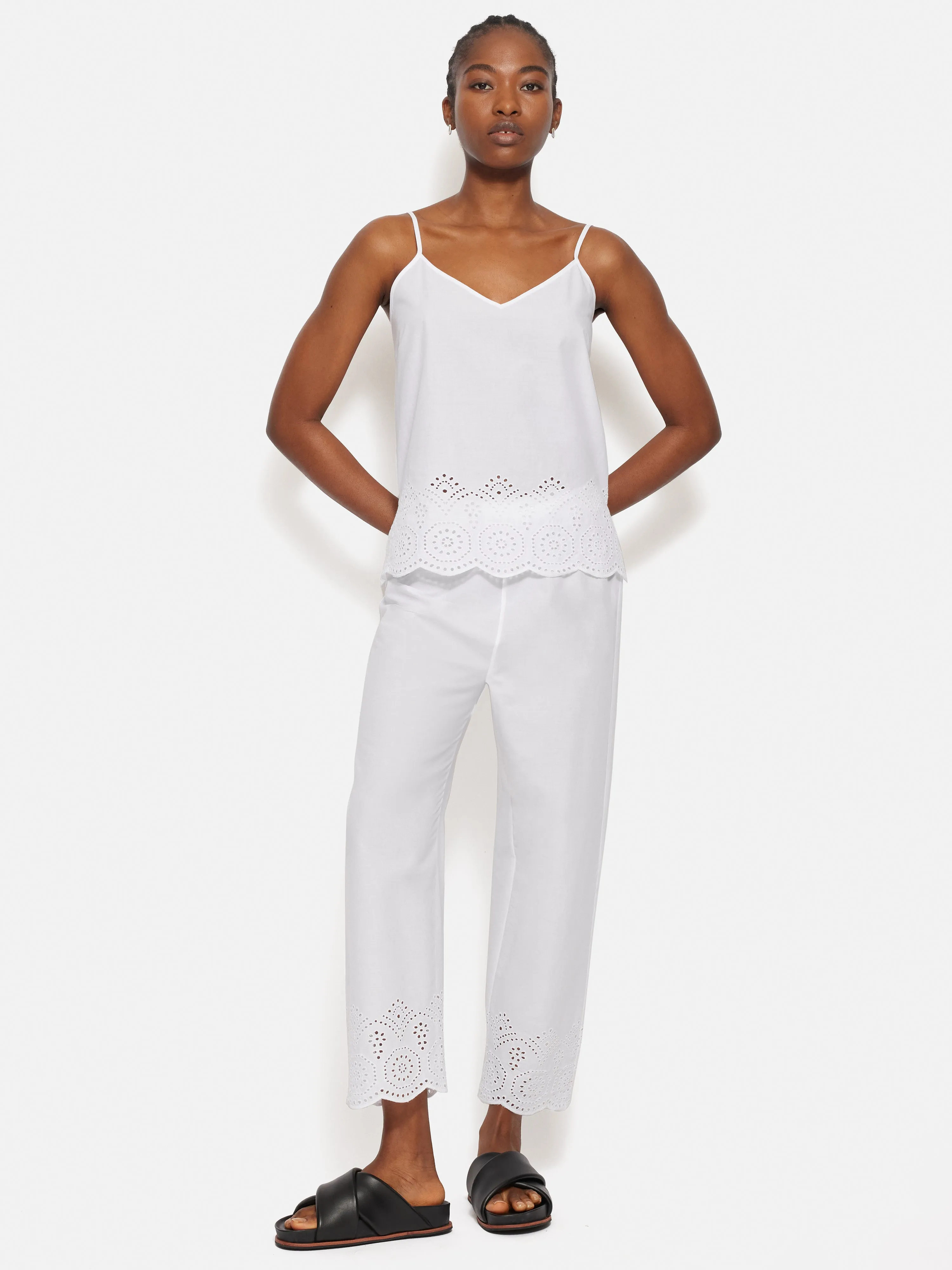 Broderie Anglaise Cropped Pyjama Trouser | White