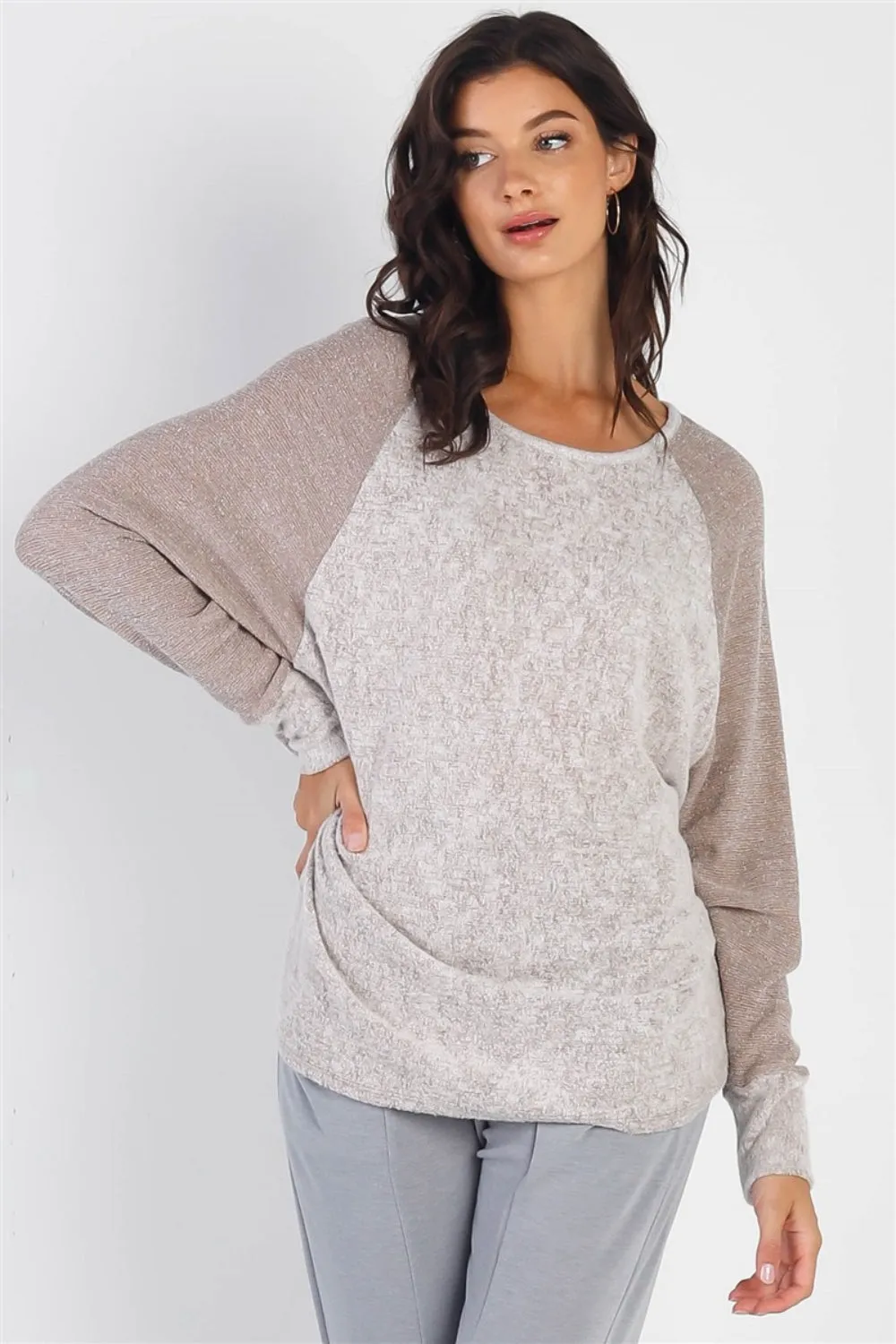 Cherish Apparel Women's Round Neck Long Sleeve Contrast Top - Elegant Casual Wear for All Occasions, Available in Multiple Colors