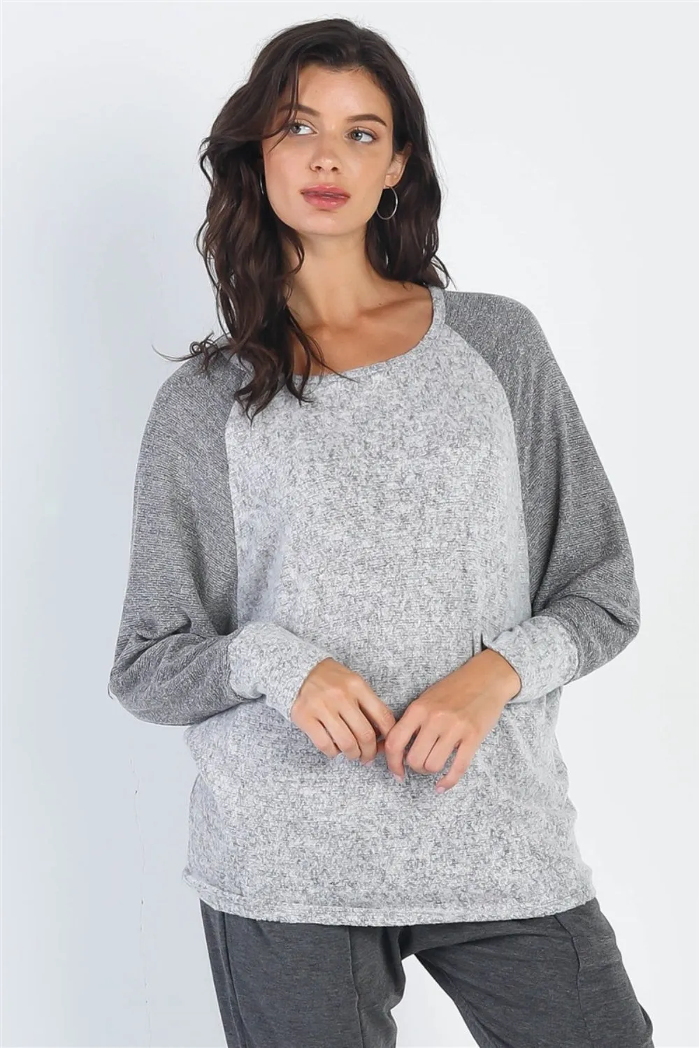 Cherish Apparel Women's Round Neck Long Sleeve Contrast Top - Elegant Casual Wear for All Occasions, Available in Multiple Colors