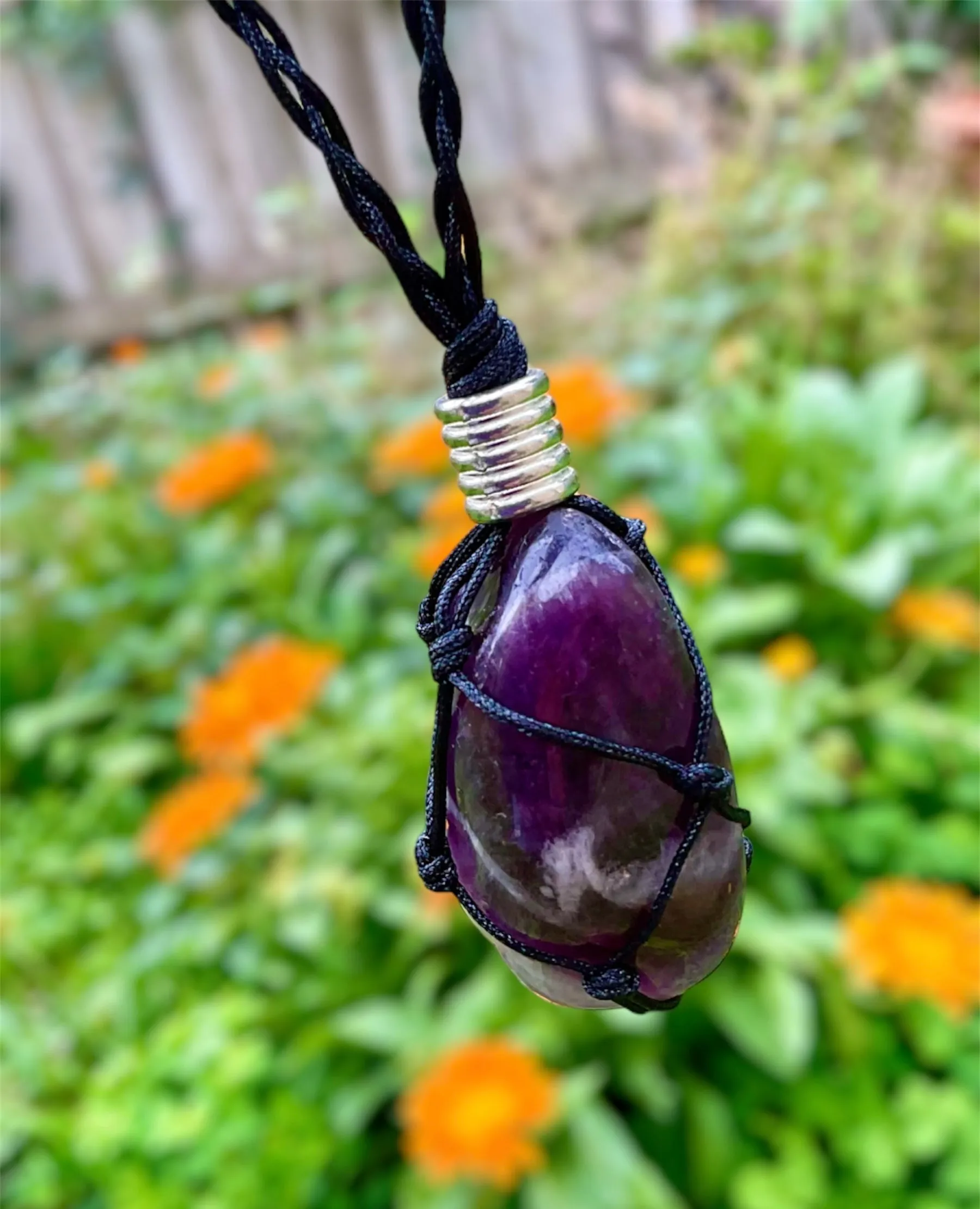 Chevron Amethyst Macramé Pendant