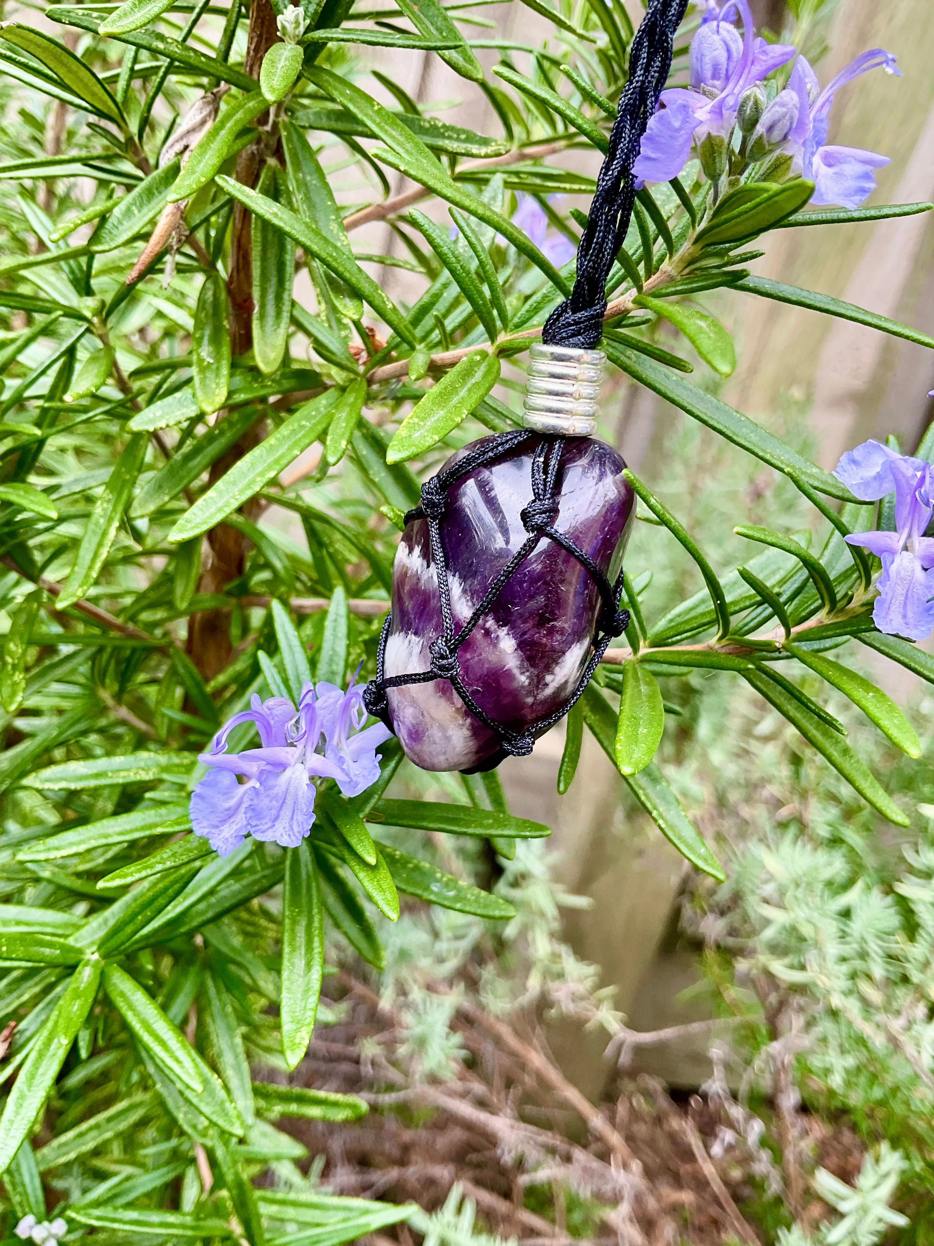 Chevron Amethyst Macramé Pendant