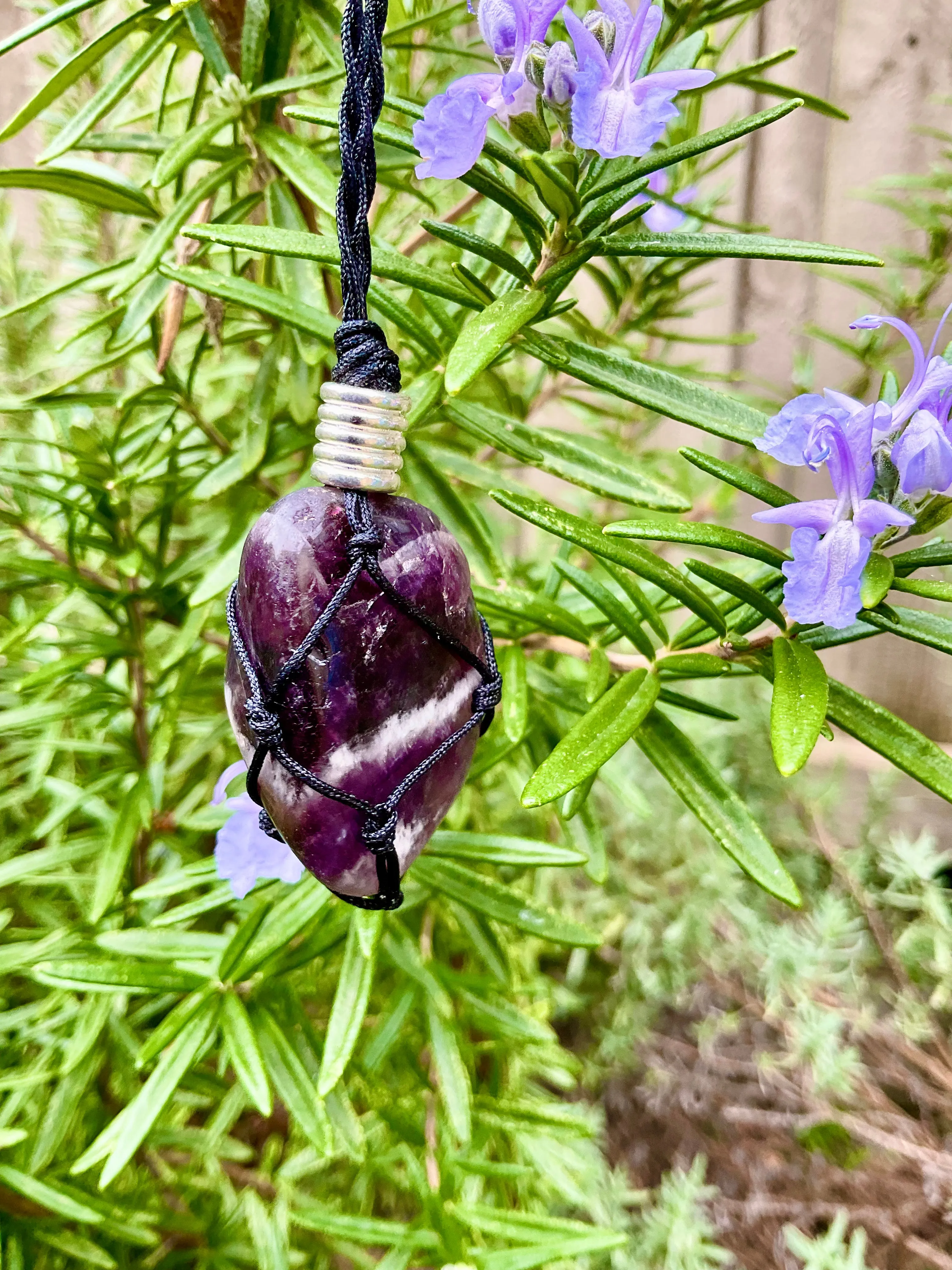 Chevron Amethyst Macramé Pendant