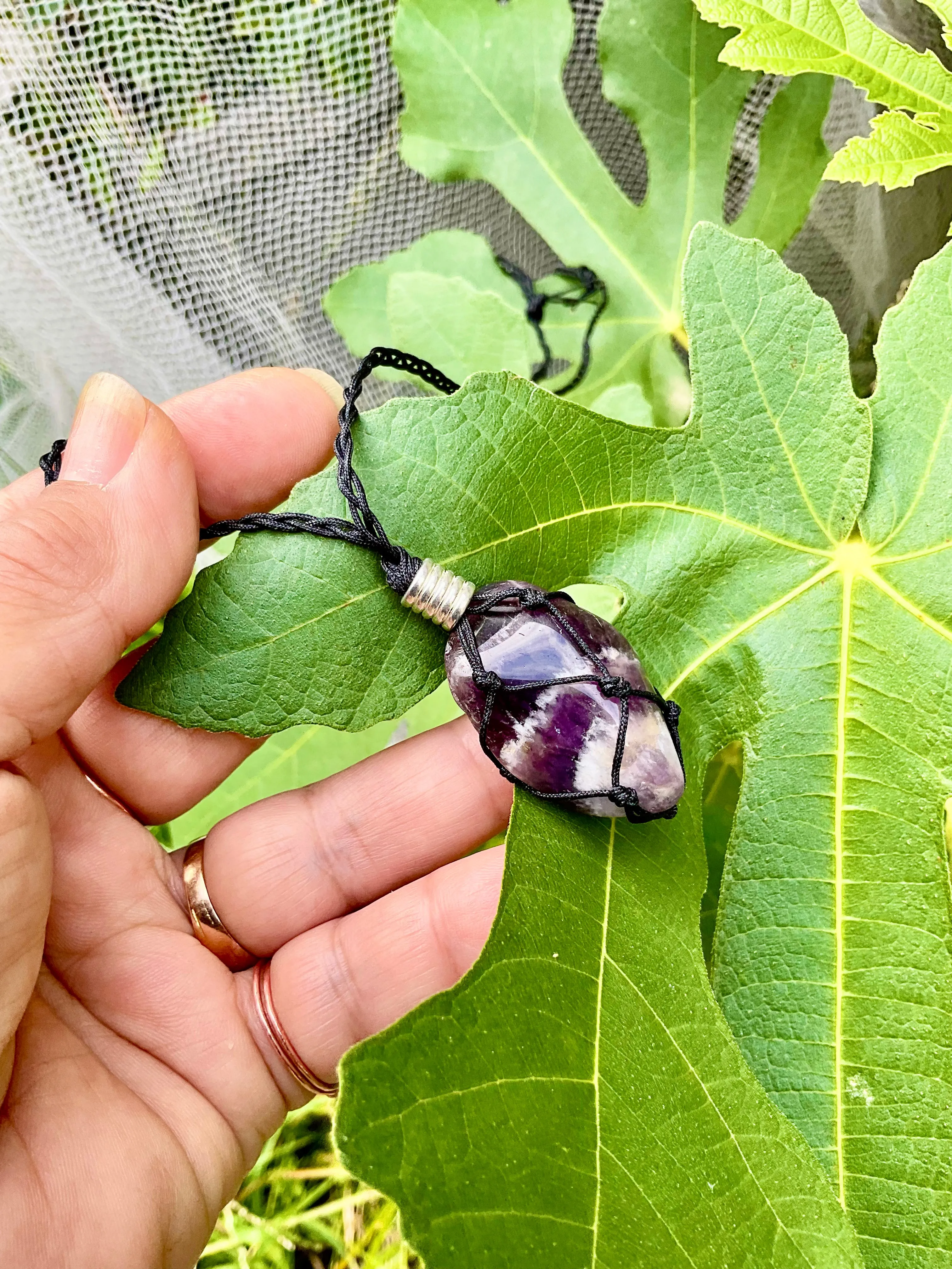 Chevron Amethyst Macramé Pendant