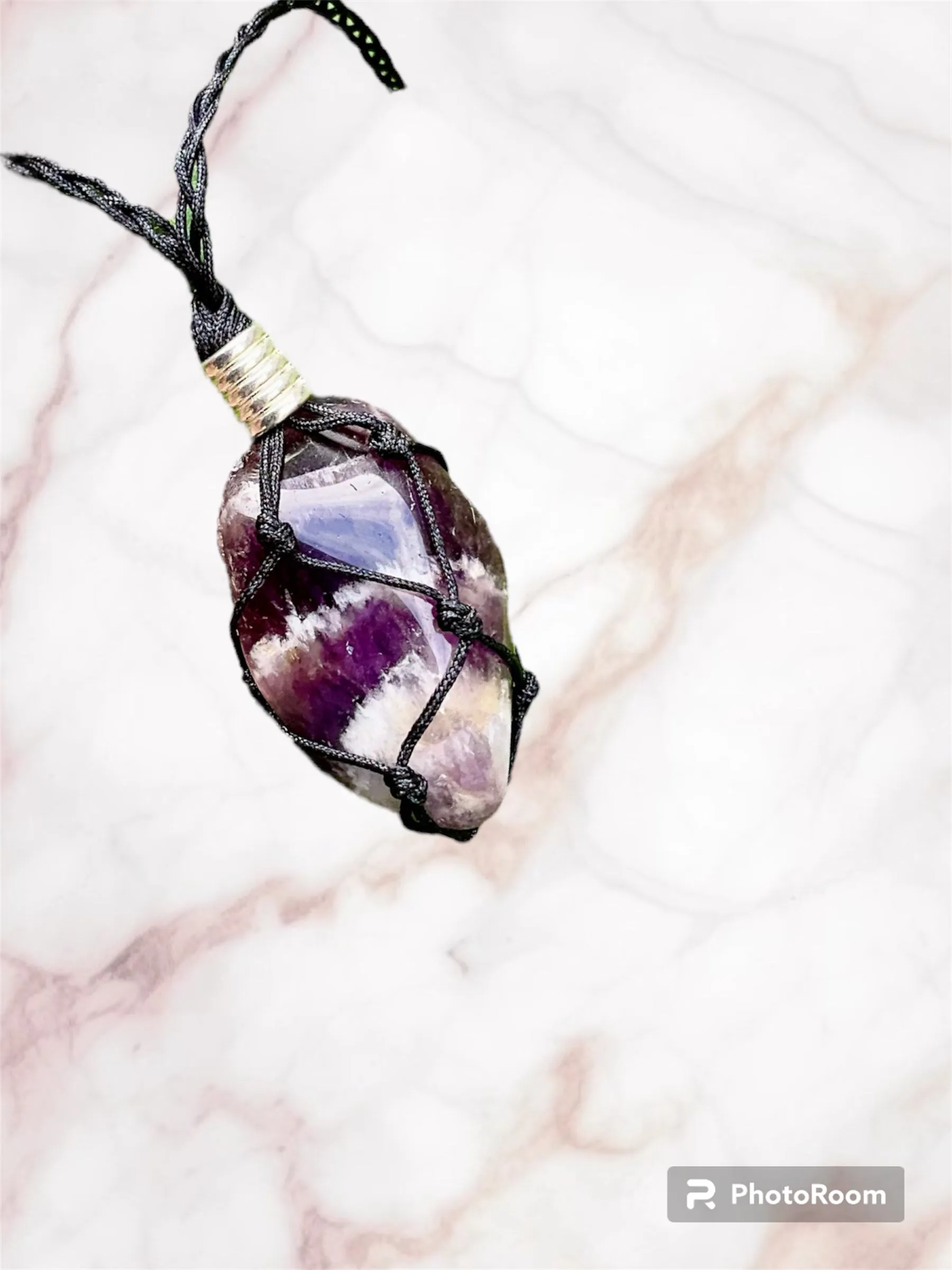 Chevron Amethyst Macramé Pendant