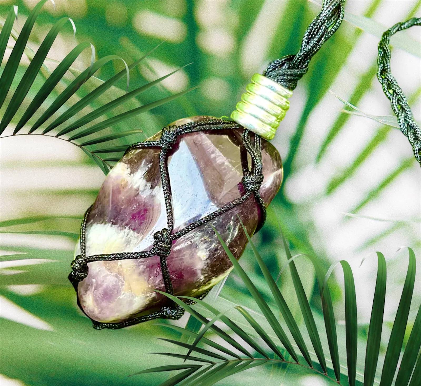 Chevron Amethyst Macramé Pendant