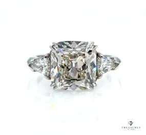 Classic GIA 5.01ct Natural CUSHION Diamond Engagement 3 Stone Platinum Vintage Estate Ring