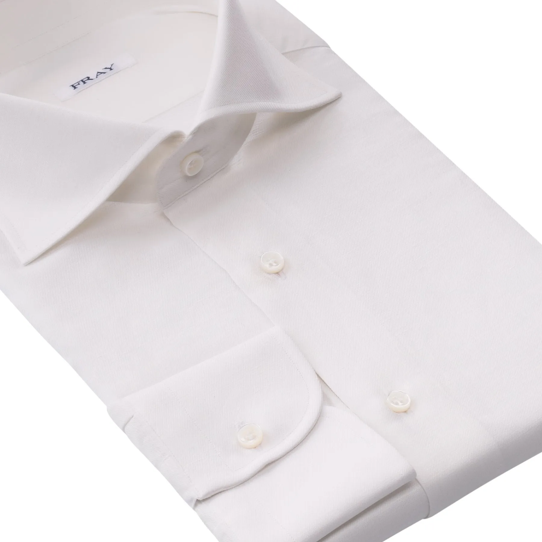 Cotton and Hemp-Blend White Shirt with Round French Cuff