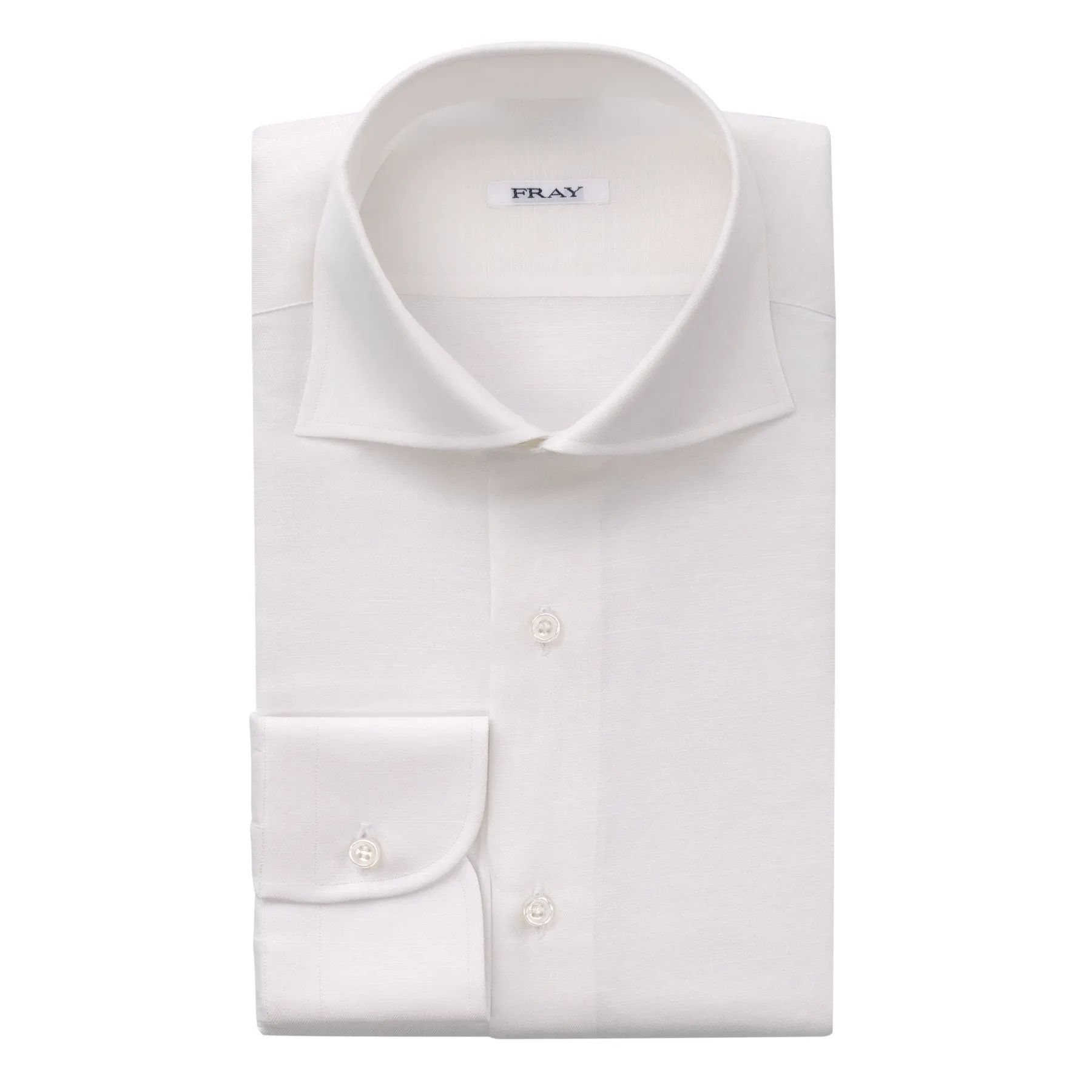 Cotton and Hemp-Blend White Shirt with Round French Cuff