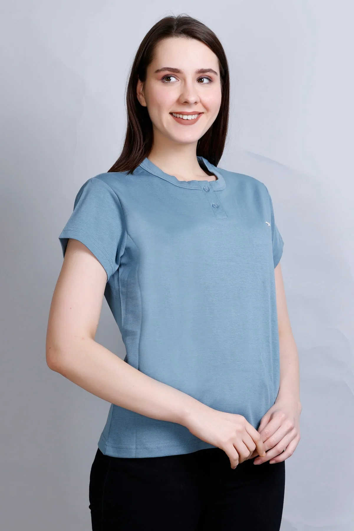 Cotton Casual Basic T-shirts For Summers - Teal Blue (Available  In Plus Sizes)