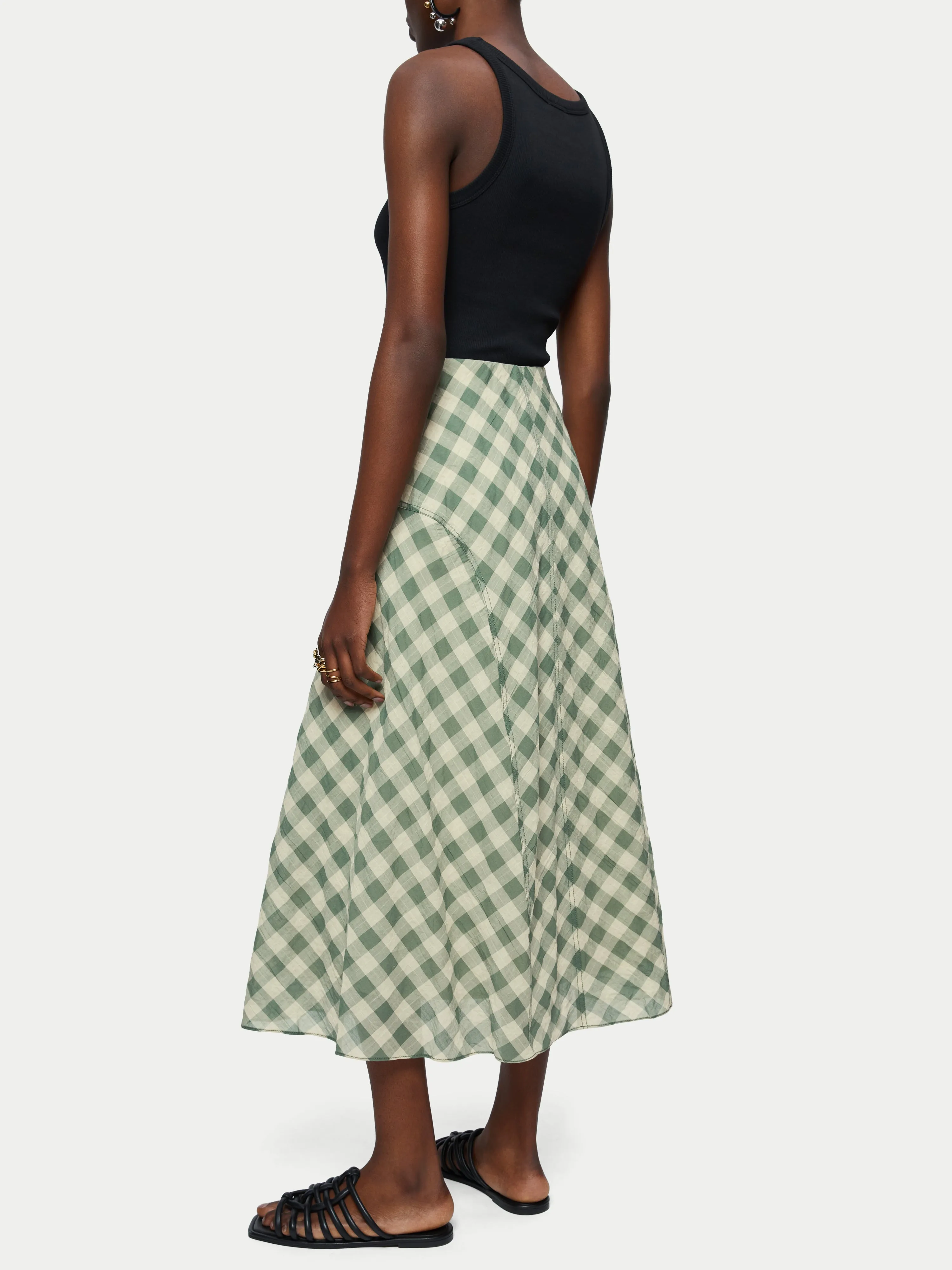 Cotton Gingham Maxi Skirt | Green