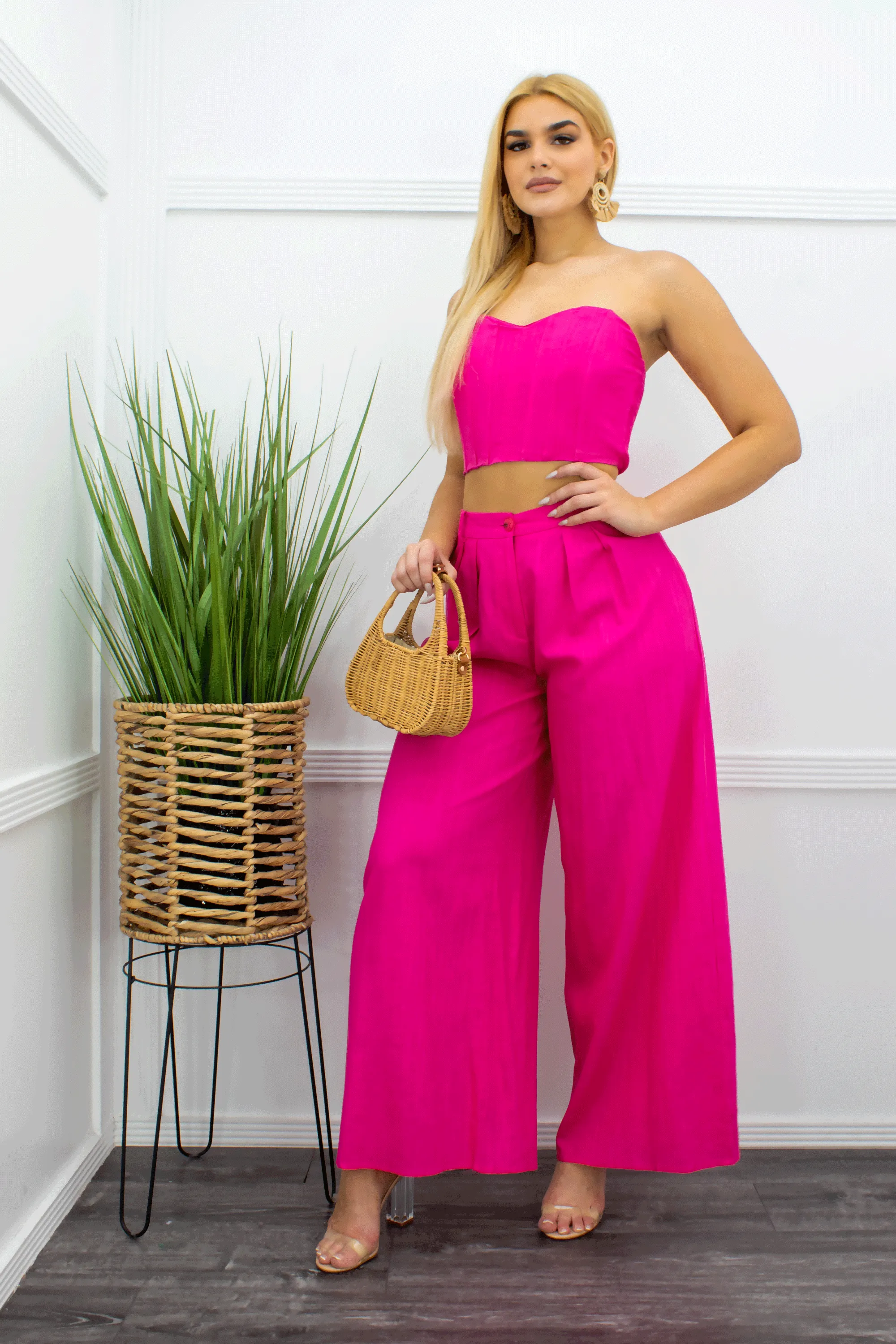 Crop Top Wide Leg Pant Set Pink