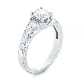 Custom Hand Engraved Tri Leaf Solitaire Diamond Engagement Ring [Setting Only] - EC002