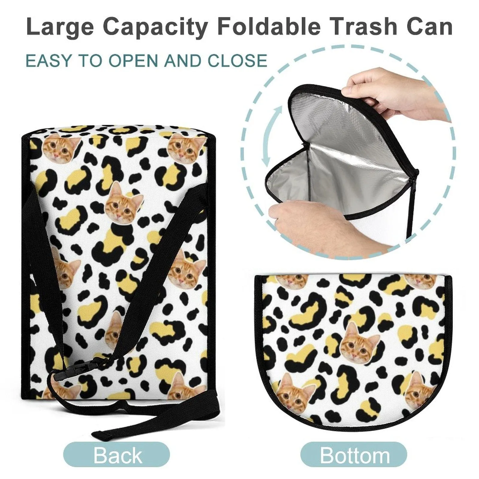 Custom Pet Cat Face Leopard Print Car Garbage Bag Personalized Car Storage Bag