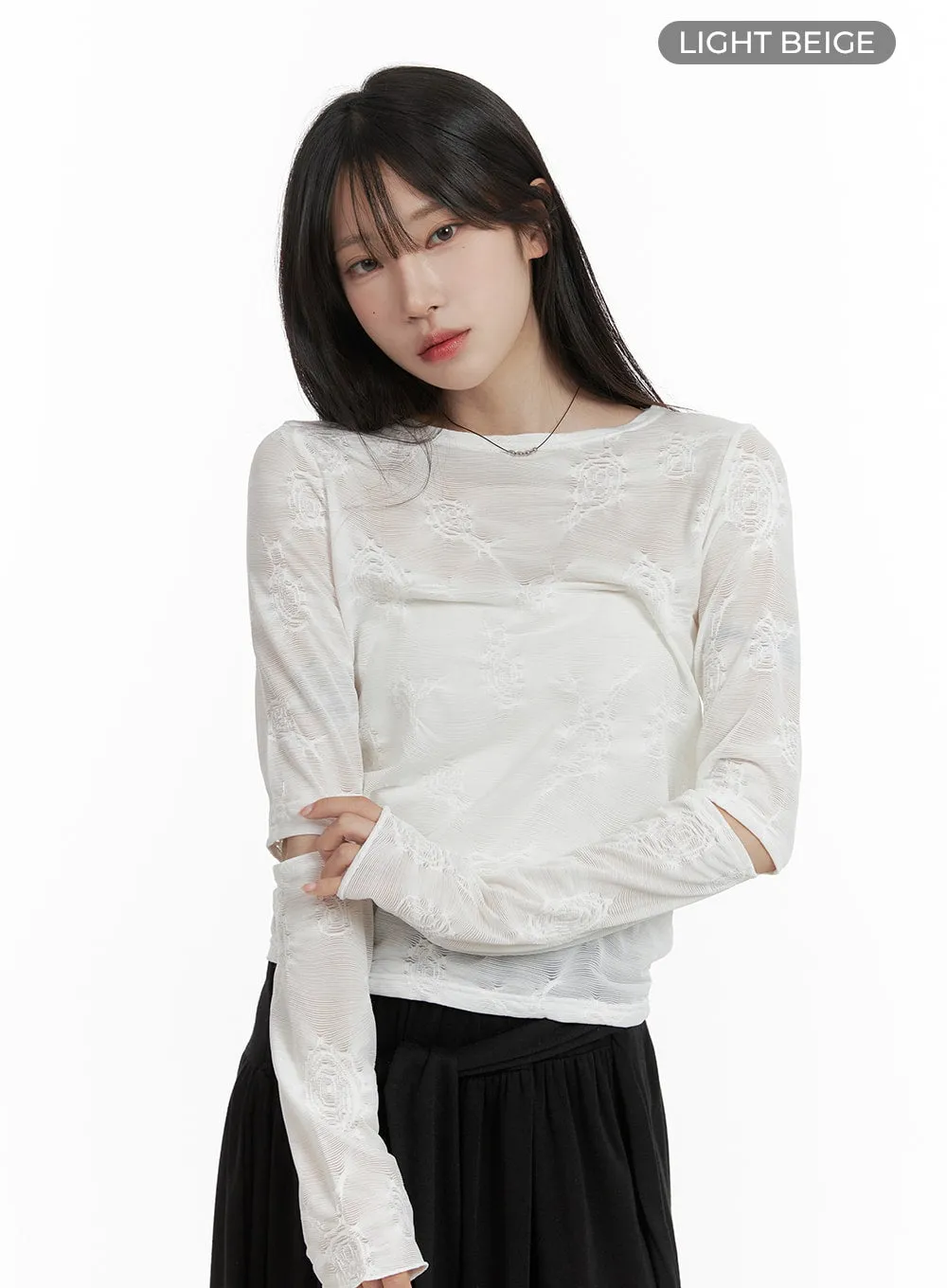 Cut-Out Sheer Textured Top CA404