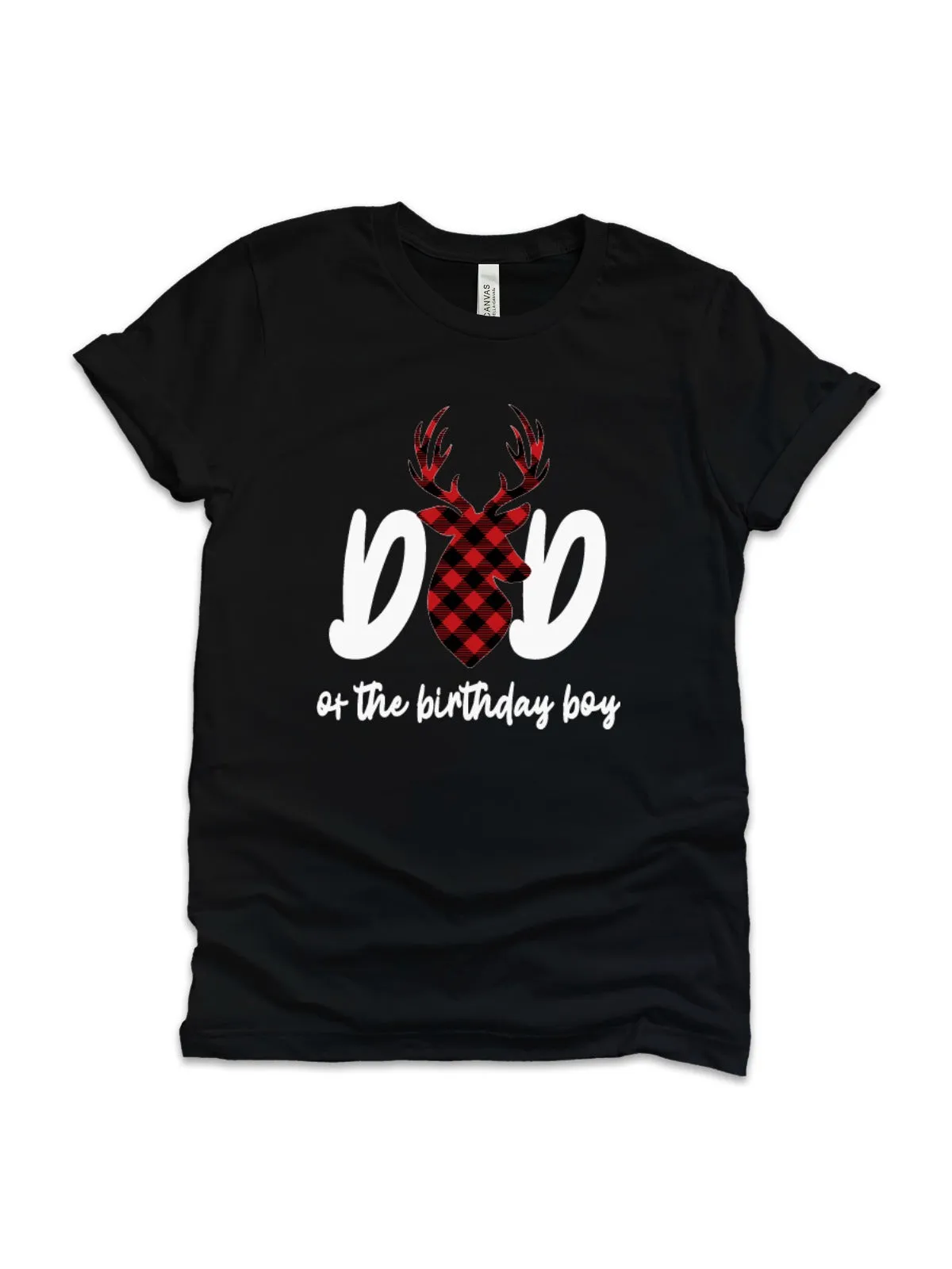 Dad of the Birthday Boy Buffalo Plaid Deer Tee