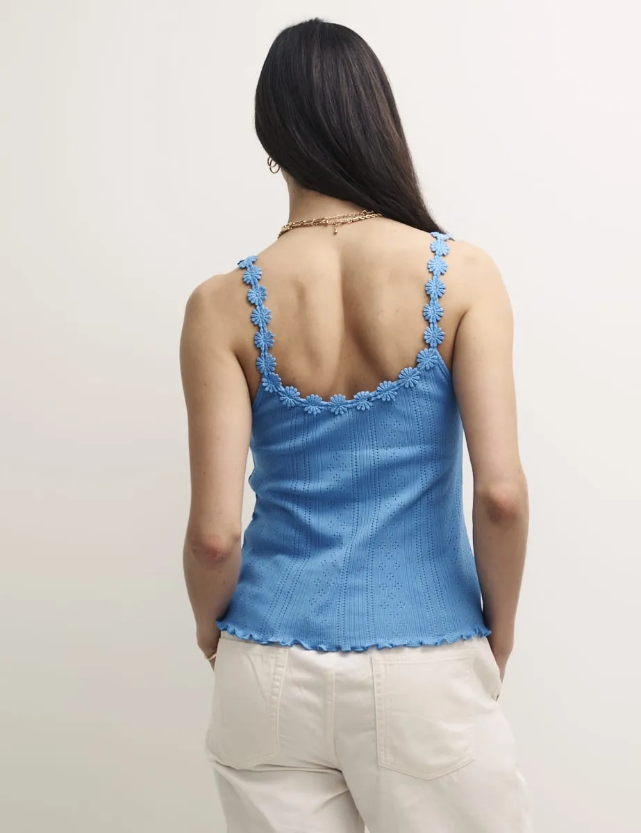 Daisy Chain Trim Blue Cami Top