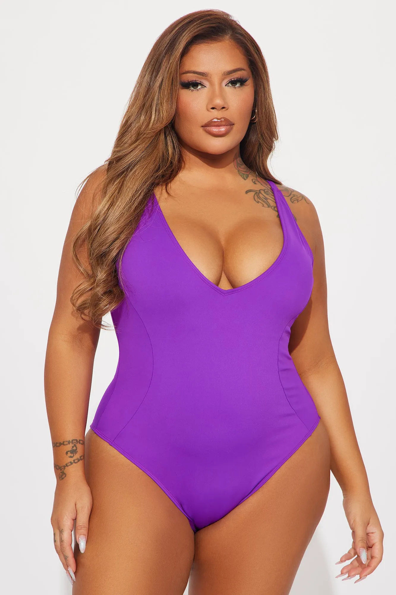 Delvina Snatched Sculpting V Neck 1 Piece Swimsuit - Purple