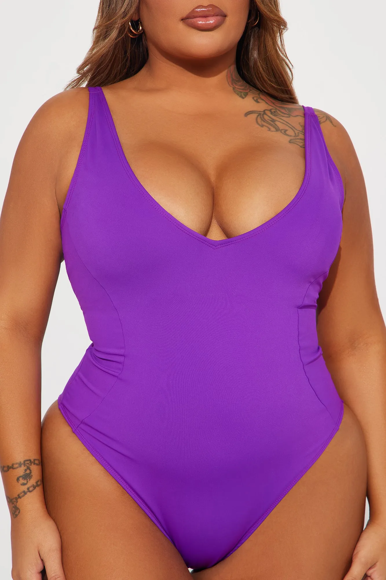 Delvina Snatched Sculpting V Neck 1 Piece Swimsuit - Purple