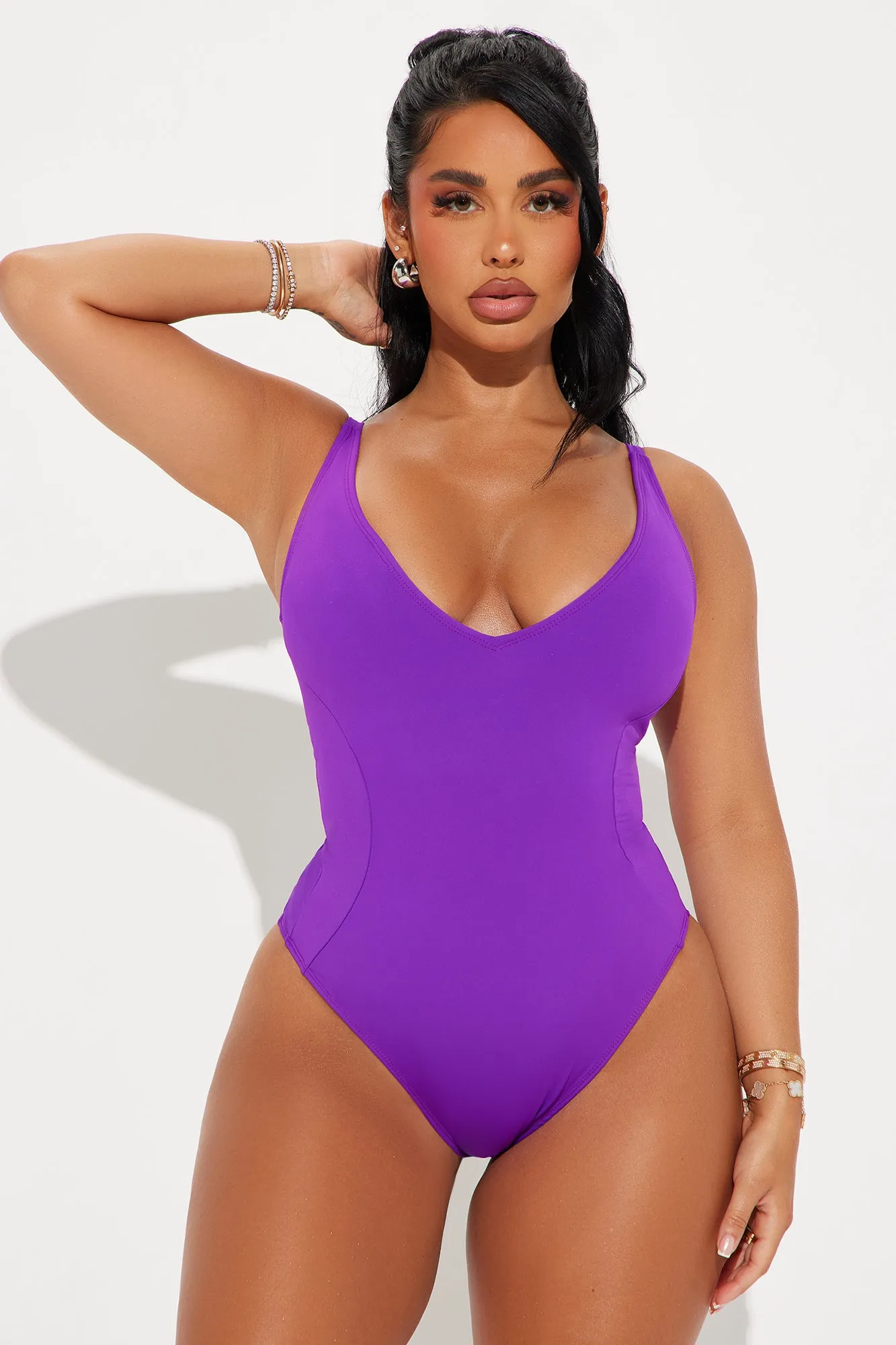 Delvina Snatched Sculpting V Neck 1 Piece Swimsuit - Purple