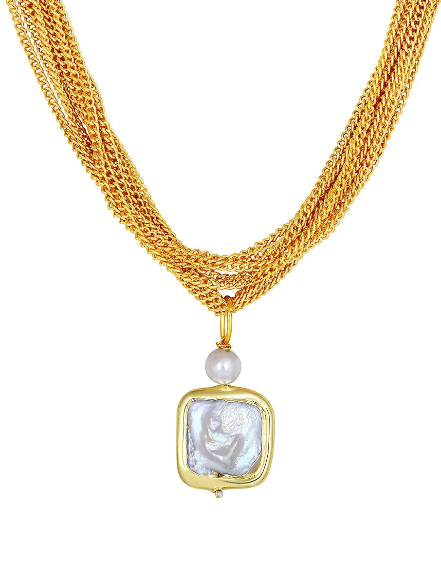 Designer Gold Polished Brass Chain With Mother Of Pear