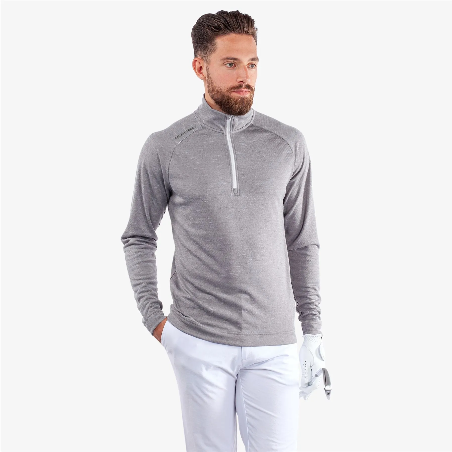 Dion Insula Quarter Zip Mid Layer Grey Melange - SS24