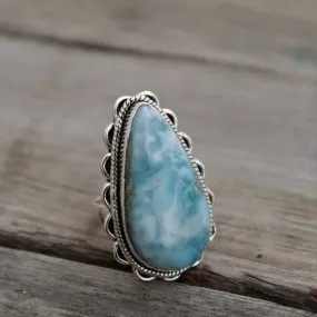 Dominican Larimar ring, silver larimar ring, sky blue gemstone, larimar boho ring, blue gemstone ring, anniversary gift, Promise ring, Statement Ring