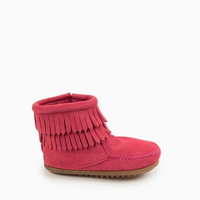 Double Fringe Side Zip Boot, Pink