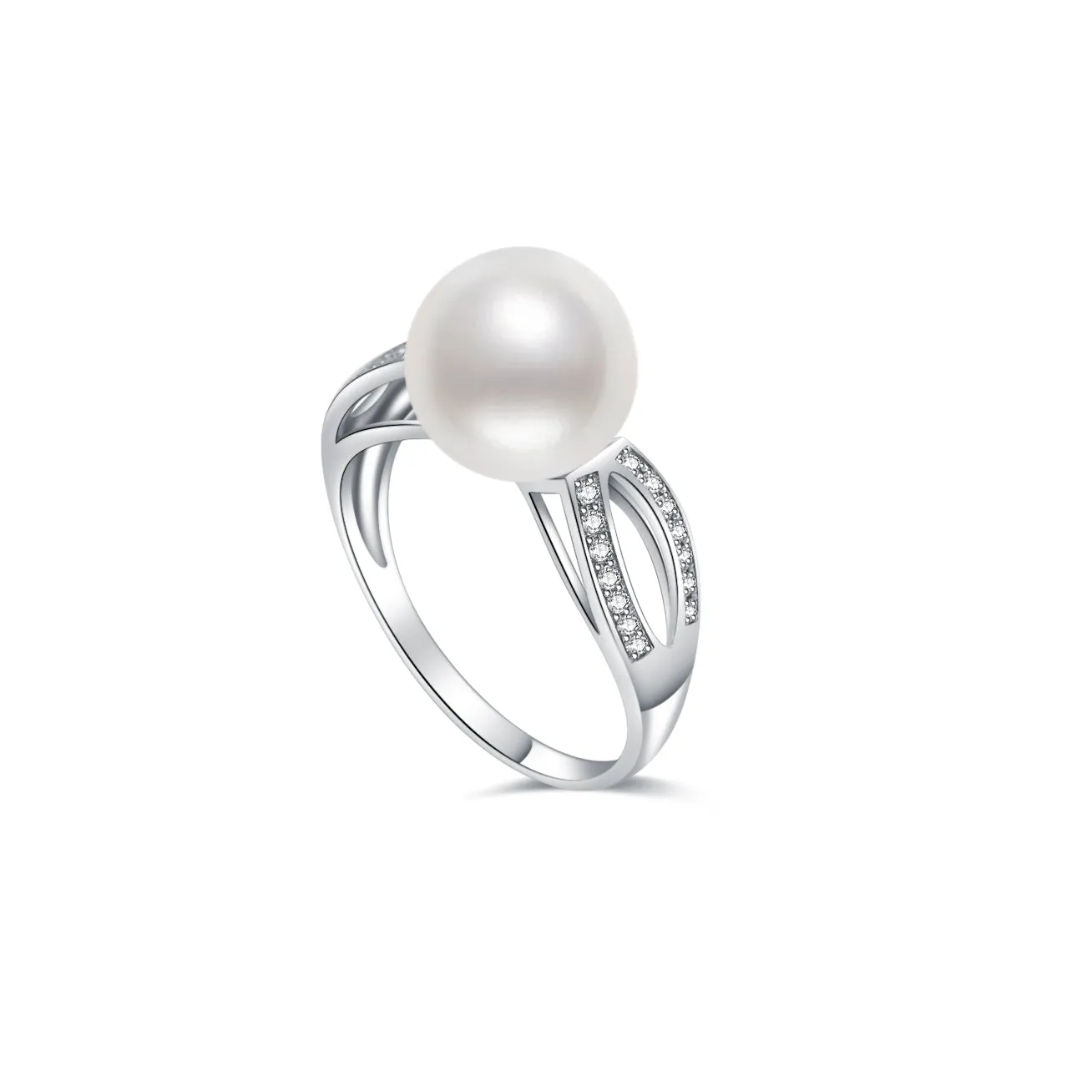 Elegant 18K Solid Gold Diamond Freshwater Pearl Ring KR00046