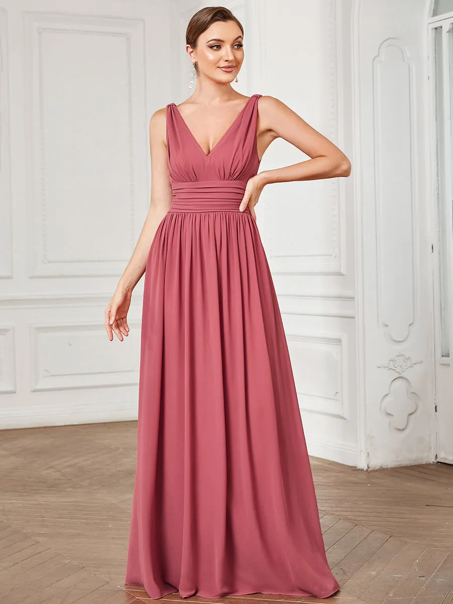 Elegant Double V-Neck Maxi Long Bridesmaid Dresses