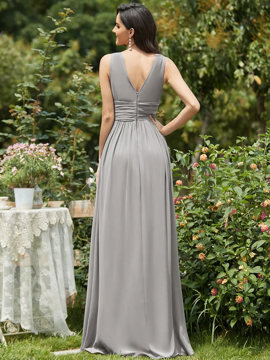 Elegant Double V-Neck Maxi Long Bridesmaid Dresses