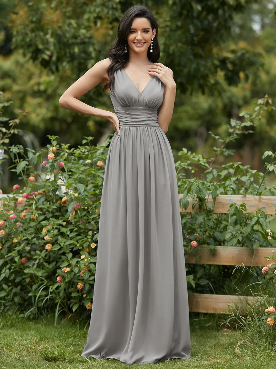 Elegant Double V-Neck Maxi Long Bridesmaid Dresses