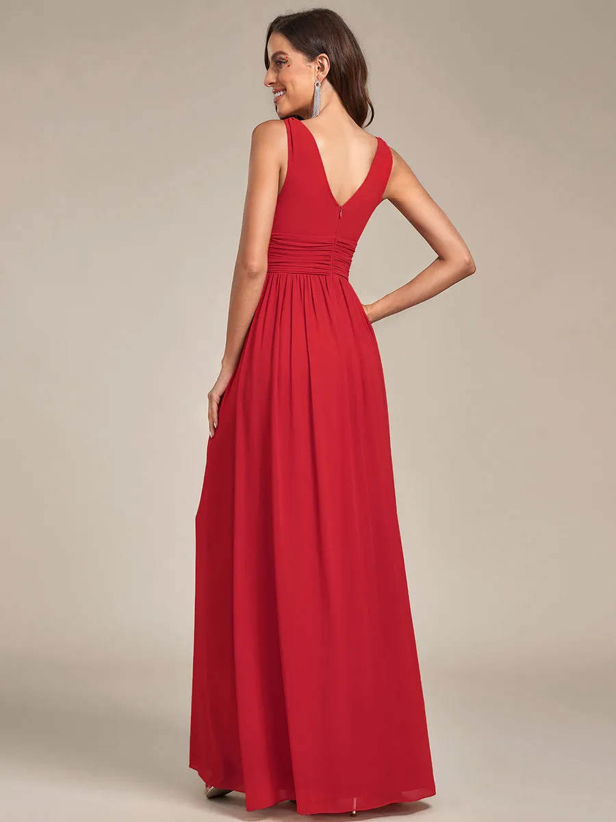 Elegant Double V-Neck Maxi Long Bridesmaid Dresses