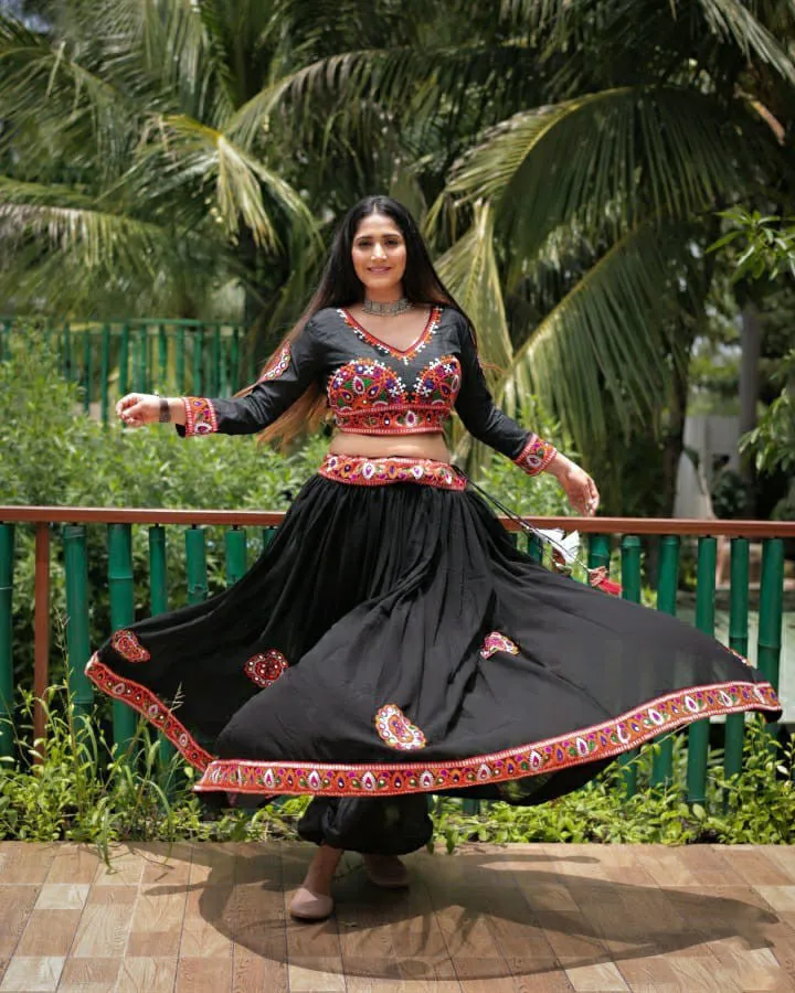 Elegant Premium Georgette Black-Color Special Garba Night Lehenga Choli