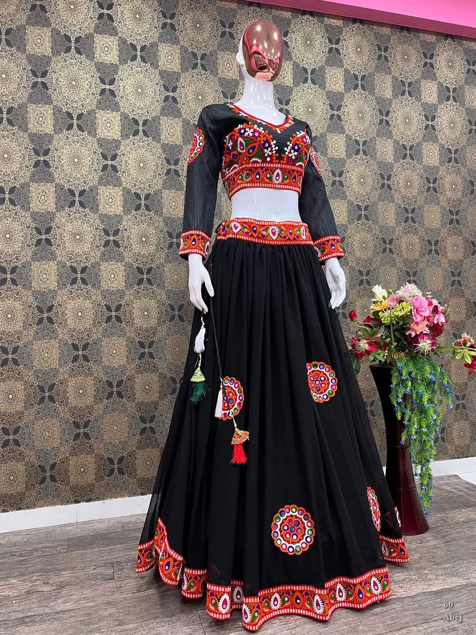 Elegant Premium Georgette Black-Color Special Garba Night Lehenga Choli