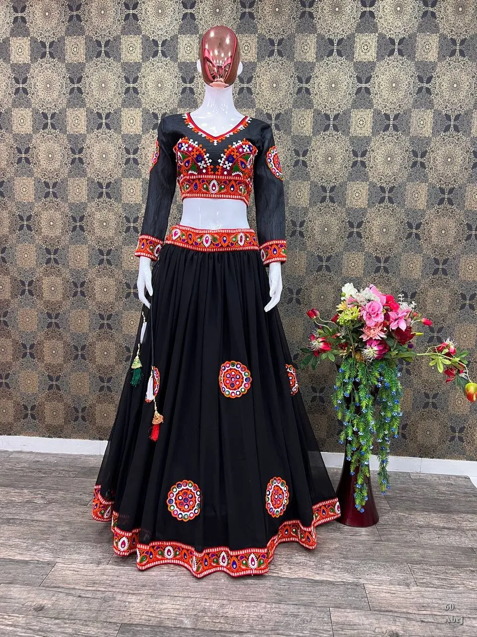 Elegant Premium Georgette Black-Color Special Garba Night Lehenga Choli