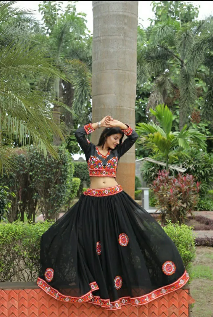 Elegant Premium Georgette Black-Color Special Garba Night Lehenga Choli