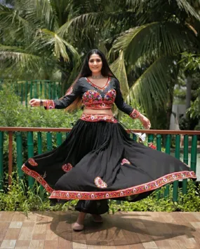 Elegant Premium Georgette Black-Color Special Garba Night Lehenga Choli