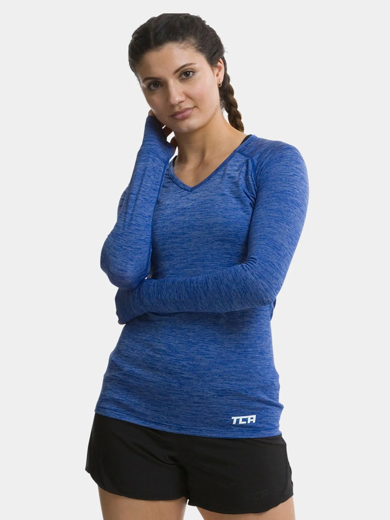 Elle Long Sleeve V Neck Top For Women With Thumbholes