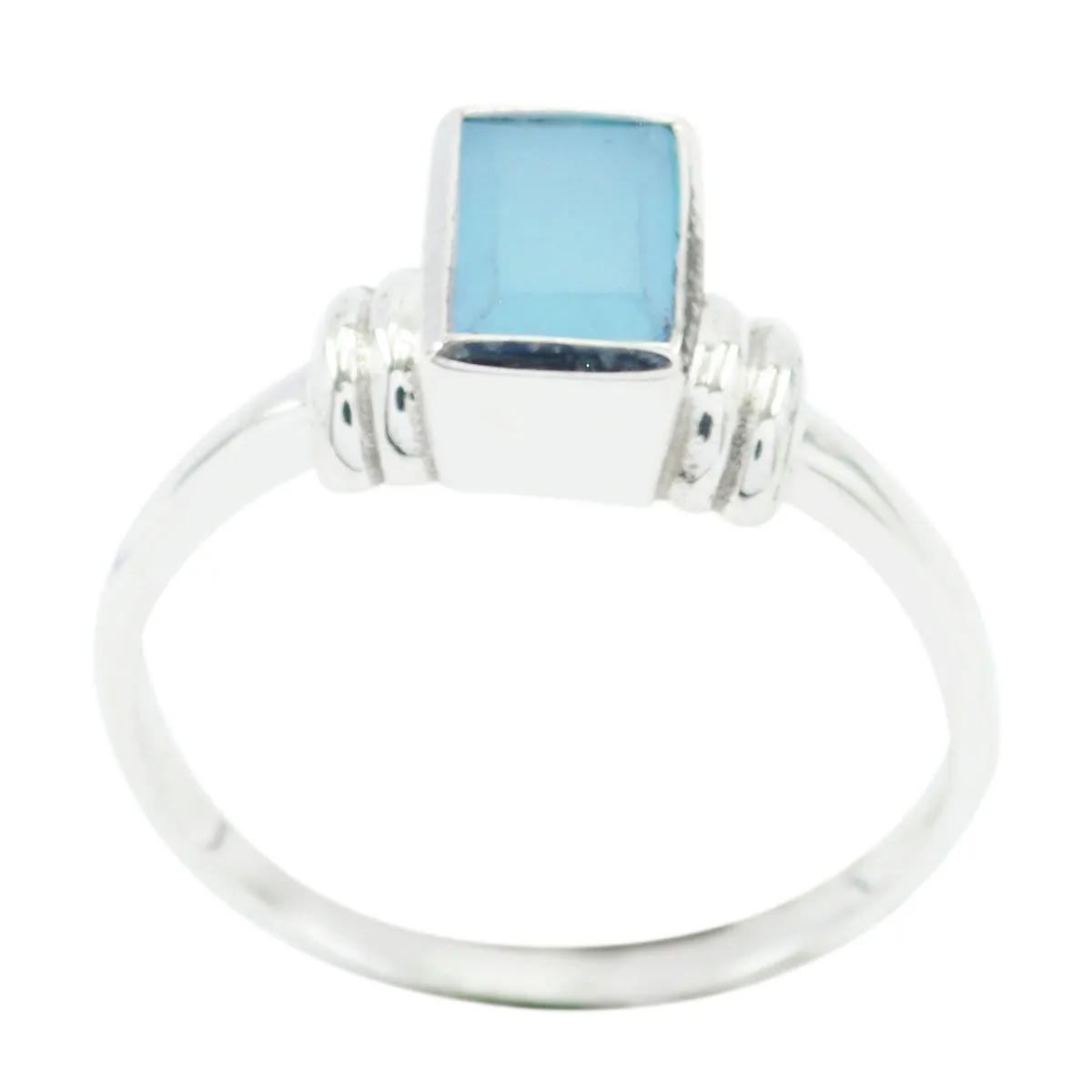 Engaging Gem Aqua Chalcedony Sterling Silver Ring Grandfather Gift