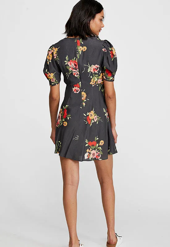 Free People - Black Multi Floral Neon Garden Mini Dress