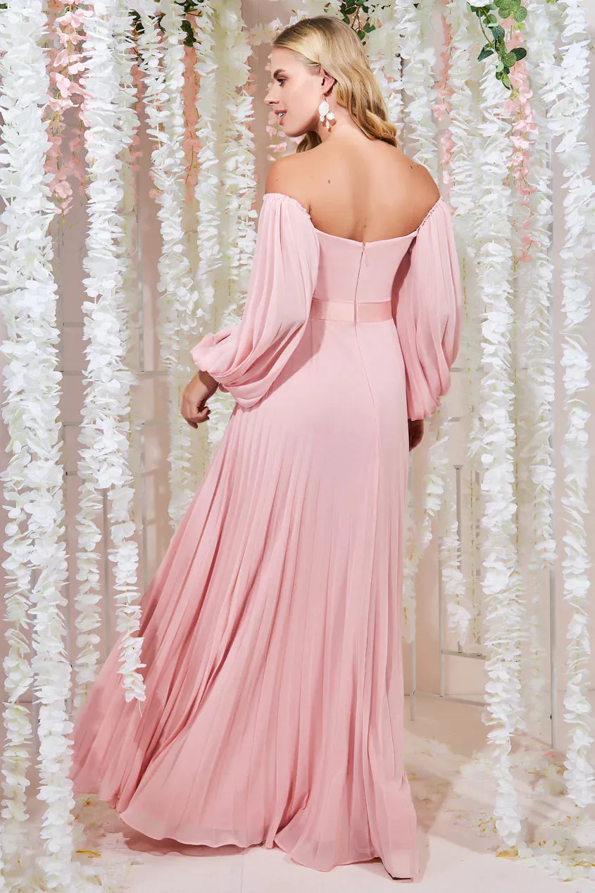 Goddiva Bardot Chiffon Pleated Maxi