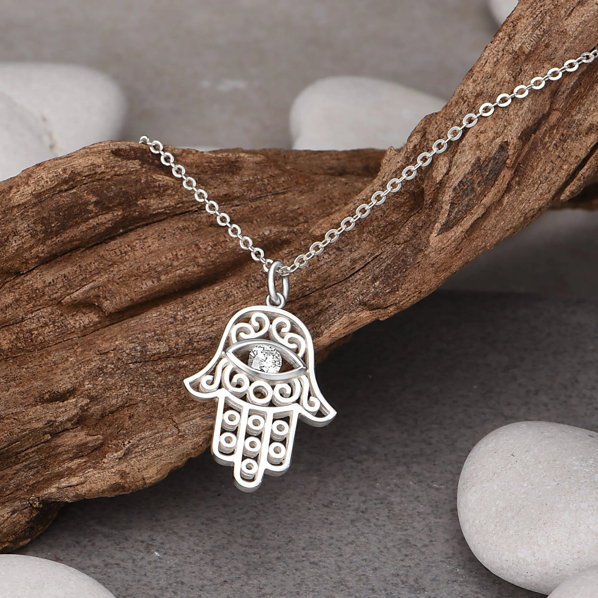 Hamsa Evil Eye Pendant Sterling Silver